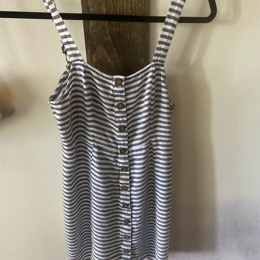 Blue stripe strap sundress. 28 inches long from shoulder to bottom.